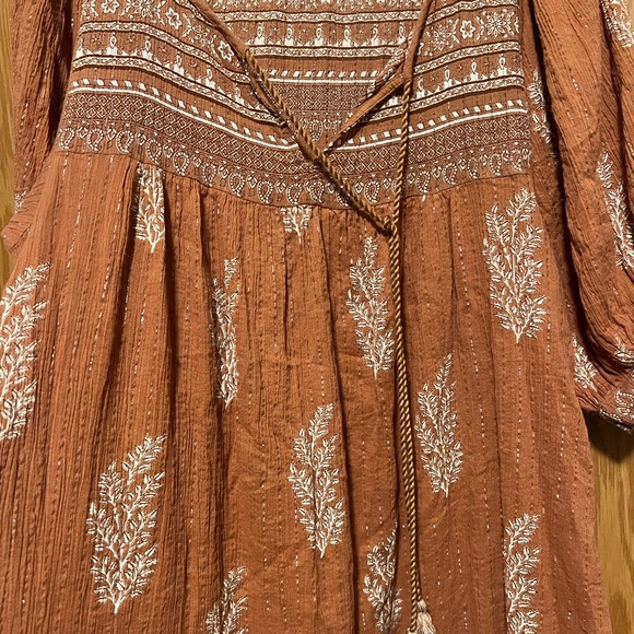Daughters of India Mishka Mini Dress Chai Size Medium Boho Puff Sleeve Cotton - Picture 7 of 13